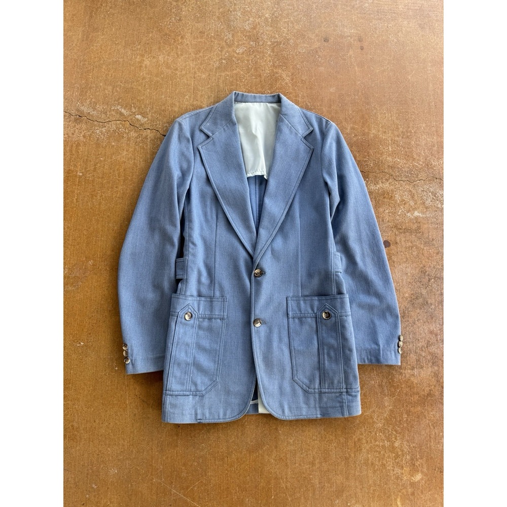 VTG 70s Lee Leisure Safari Suit Blazer Sport Coat Western Cowboy Baby Blue M 38L